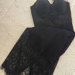 Bebe strapless lace bustier dress